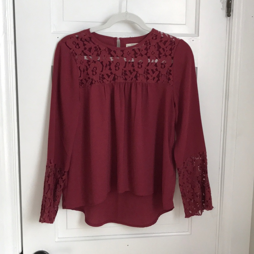 Maroon dress shirt with lace detail